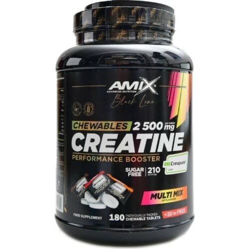Amix Black Line Chewable Creatine Kramtomos becukrės  kreatino tabletės (180 tab.+30 tab. NEMOKAMAI! 210 porcijų)